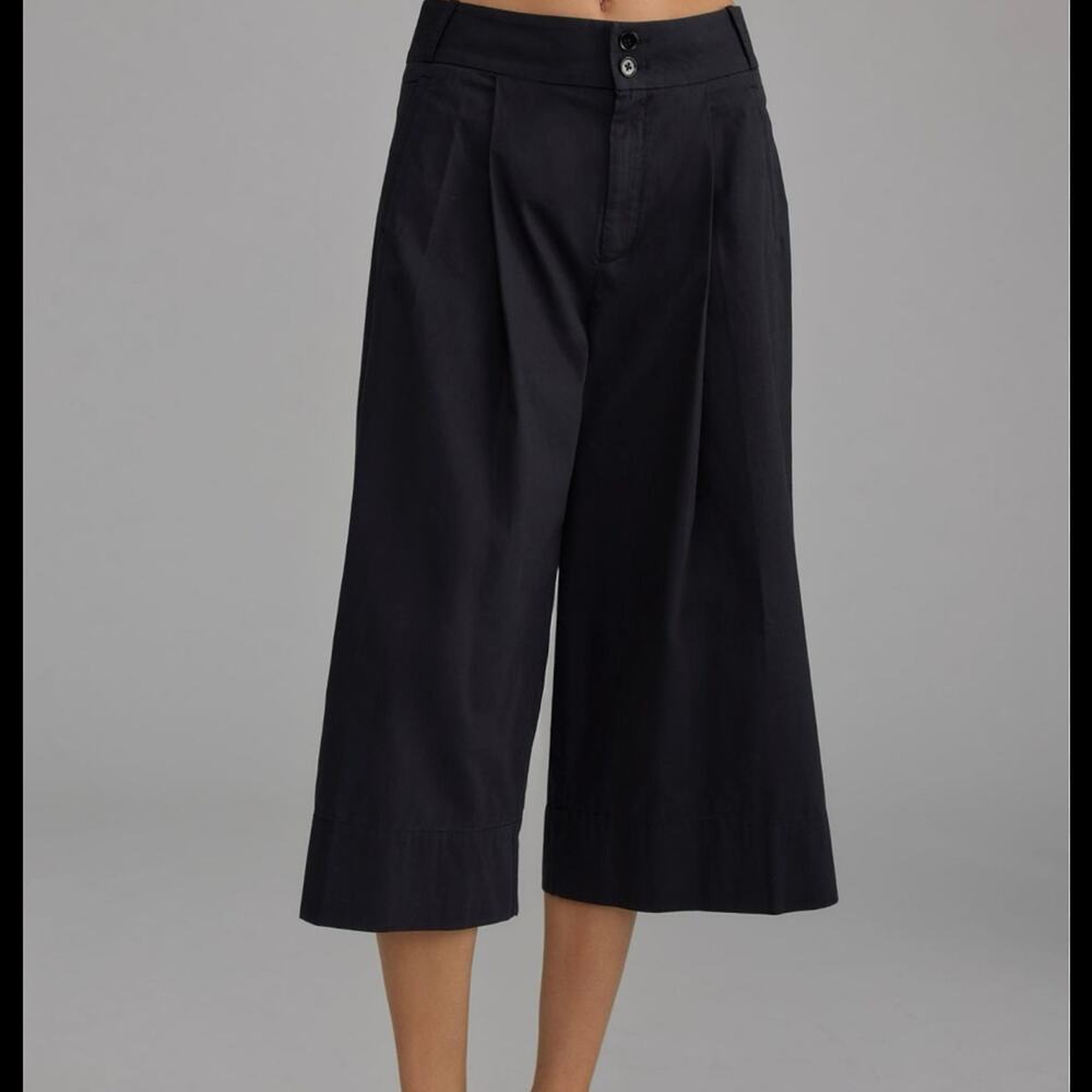 Anthropologie Wide Leg Cropped Trouser Pants Black Size 8 New!